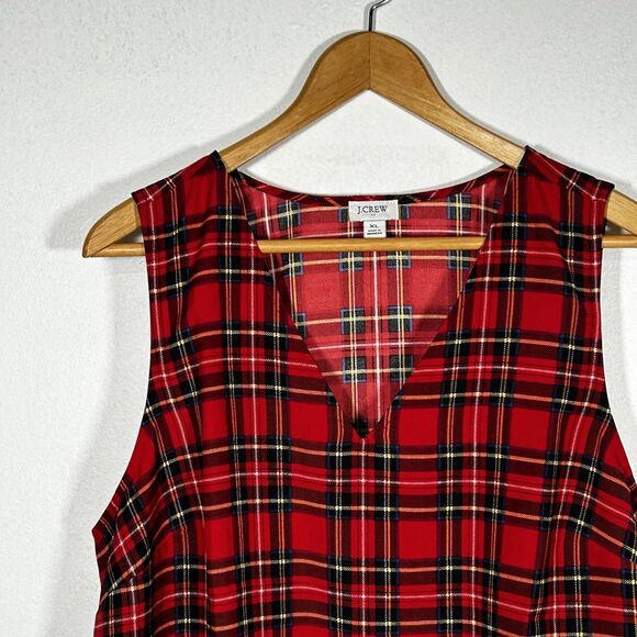J.Crew Tartan Plaid Sleeveless Blouse Top Size XL V-Neck Factory Holidays Preppy - Picture 3 of 8